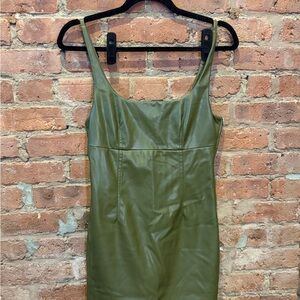 Audrey 3+1 Faux Leather Mini Dress | Olive Green | Size S